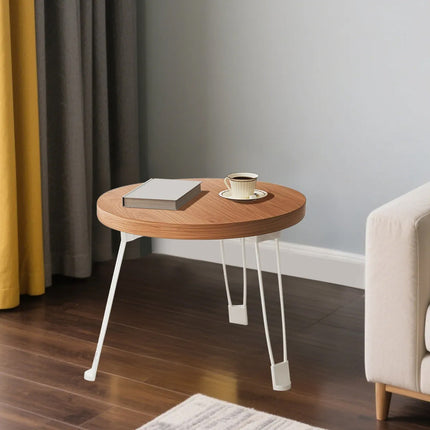 Folding Round Side Table with Carbon Steel Legs and Waterproof Top