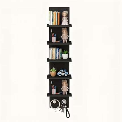 5 Tier Wall-Mounted Shelf Black for Home Living Room Storage Use