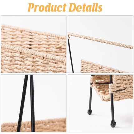 Natural Handwoven Magazine Rack Tabletop Bookshelf Newspaper Storage Basket