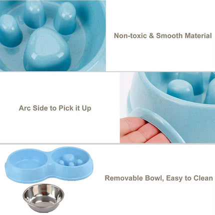 Dog Bowl Anti Choking Slow Feeder Cat Food Dish Double Bowl Pet Feeding Utensils