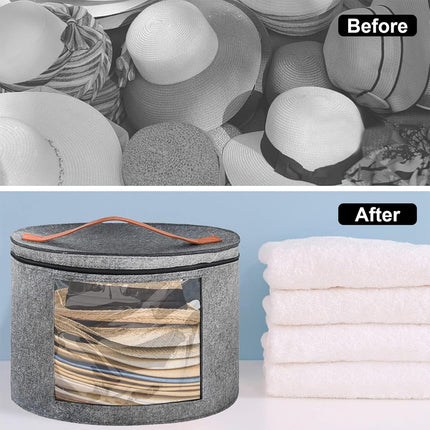 Large Round Hat Storage Box Women Men Travel Organizer Lid Felt Case Pop Up Home
