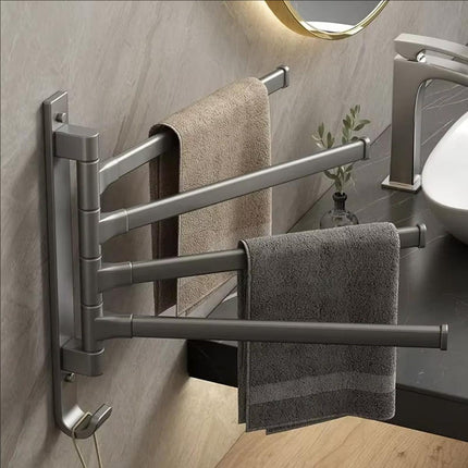 Rotating Towel Rack Wall Mounted Bathroom Shelf Multi Rod Swivel Towel Holder