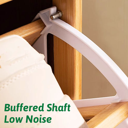Slim Bamboo Shoe Cabinet Tipping Door with Hooks Entryway Shoe Rack