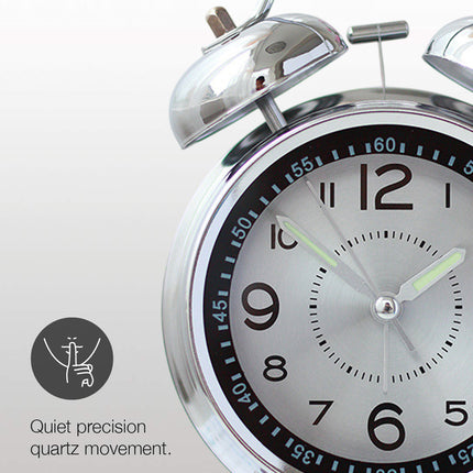 Extra Loud Metal Bell Alarm Clock Rechargeable For Heavy Sleepers Wake-Up