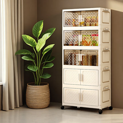 Plastic Multi Layer Foldable Storage Cabinet 5-Tier Dustproof for Home Organizer