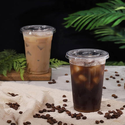 250 Sets Transparent Drinking Cups with Lids 400ml Food-safe for Drinks Takeaway