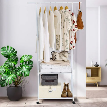 Clothes Drying Rack Floor Standing Coat Hanger V Belt Wheel Style for Bedroom