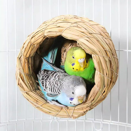 6pcs Handwoven Straw Bird Nest Pigeon Parrot Breeding House Hut for Cage