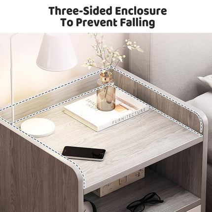 Nightstand Bedroom Side Cabinet Double Lockable Drawer Storage Bedside Cabinet