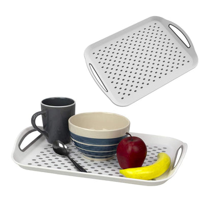 2PCS Rectangular Serving Tray Double Handle Non Slip TPR Kitchen Display Plate