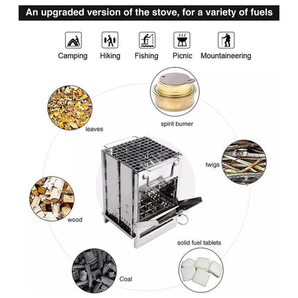 Square Wood Stove Mini Folding Grill Outdoor Camping Portable BBQ Cooking Rack