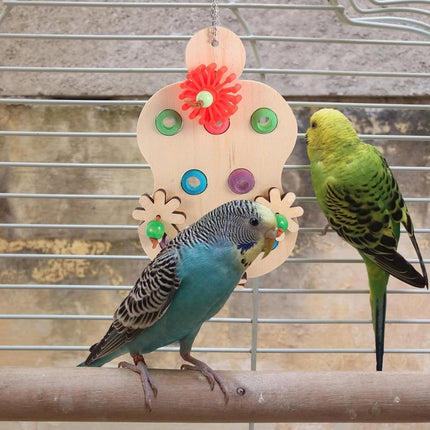 Wooden Parrot Toys Educational Interactive Chewing Nibbling Hanging Cage Toys