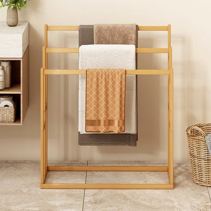 Bamboo Floor Standing Towel Rack Durable Space Saving for Bathroom Bedroom Use