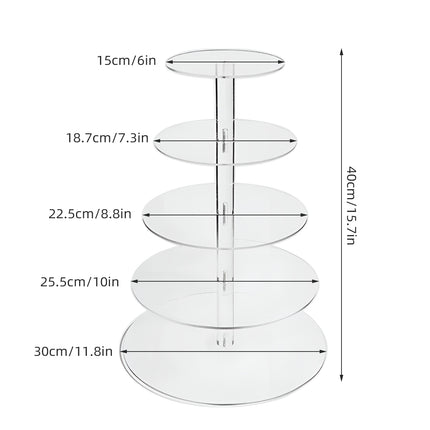 5-Tier Acrylic Cupcake Display Stand Clear Round Tower for Party Wedding Events