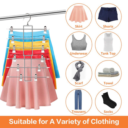 2PCS 6-Tier Pants Hanger Closet Organizer Skirt Hangers with Clips Space Saving