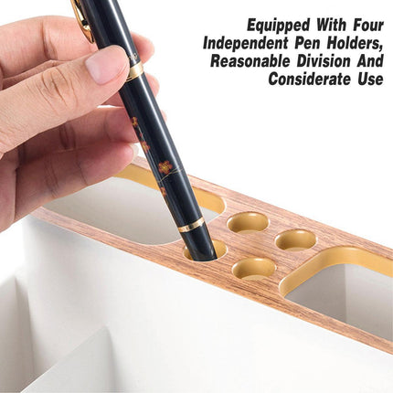 Office Organizer Pen Holder with Slots for Pens Phone Cards Remote Sticky Notes
