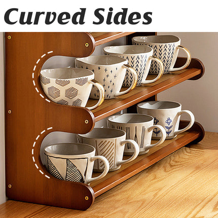Bamboo Cup Storage Rack for Mugs Glasses Dust-Proof Space-Saving