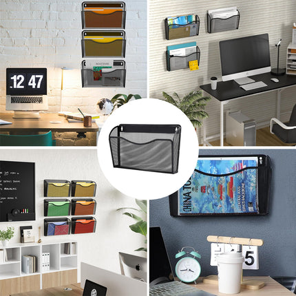 File Organizer Mesh Wall Mounted Rack Magazine Holder Storage Basket for Office