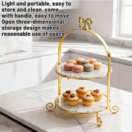 2 Tier Display Stand Gold Metal Frame Marble Trays 21x37cm for Party Wedding