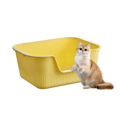 Large Cat Litter Box Open Toilet Semi Enclosed Yellow Tray Splash Proof Pet