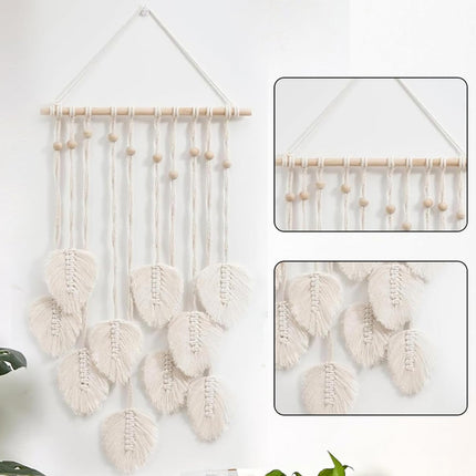 Hand Woven Cotton Cord Leaf Tapestry Bohemian Decorative Wall Hanging Home Art