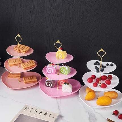 3PCS 3-Tier Dessert Fruit Display Stand Bakery Cafe Home Use