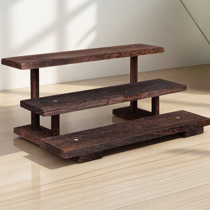 Solid Wood Step Shelf Display Rack Rustic Style Sturdy Durable Space Saving