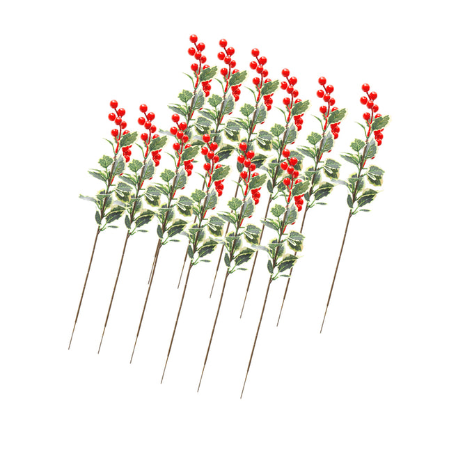 12PCS Artificial 7-Fork Red Berry Decorative Flowers for Christmas Home Party