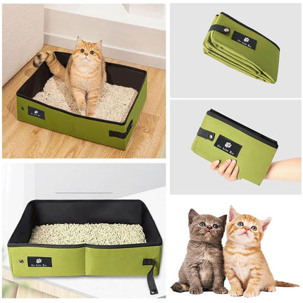 Portable Cat Litter Box Foldable Green Travel Toilet for Car Outdoor Pet Use