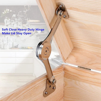 2 PCS Folding Lid Lift Up Stay Support Buffer Stop Hinge Silver With Soft-Close
