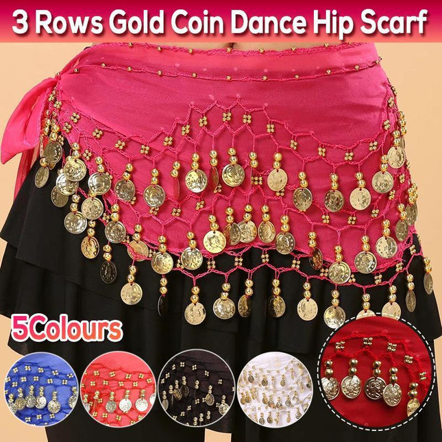 1X 3Rows Belly Dance Dancing Hip Scarf Belt Chain Skirt Golden Tone 98 Coin Bead - Aimall