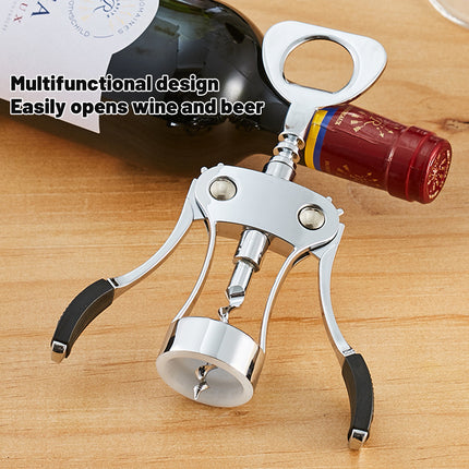 Wine Corkscrew Bottle Opener Winged Lever Zinc Alloy Crown Cap Lifter Silver