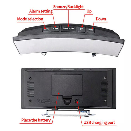 Electronic Alarm Clock LED Display Screen Curved Design Digital Clock Bedroom