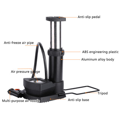 Foot Pedal Air Pump Mini Aluminium 160PSI Gauge Bike Motorcycle Car