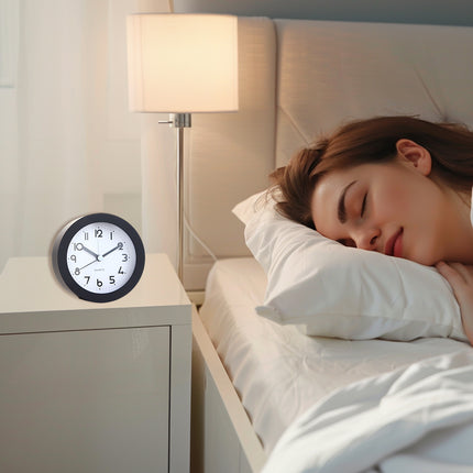 Silent Desktop Small Alarm Clock with Night Light Battery-Powered Durable