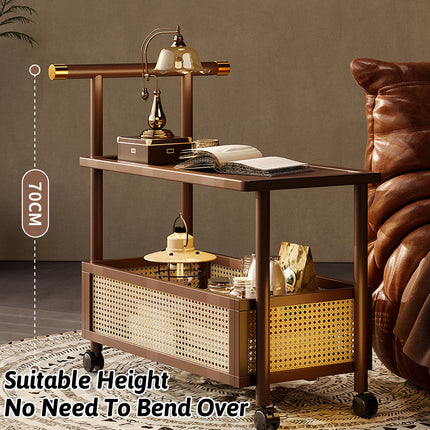Bamboo Mobile Coffee Table with Wheels Movable Living Room Bedroom Space Saving
