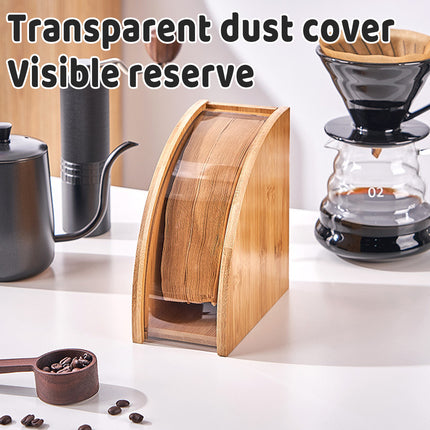 Sector Shape Wood Coffee Filter Paper Storage Rack Transparent Dust Cover