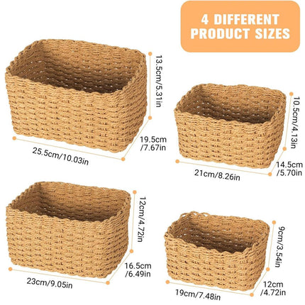 4pcs Woven Storage Basket Straw Organizer Desktop Clutter Storage Bins for Home