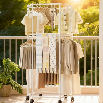 Floor-Standing Rotating Clothes Rack with Wheels Mobile Thickness Steel Pipe