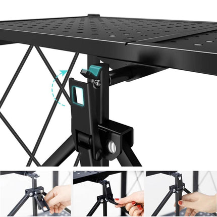 3-Tier Black Foldable Kitchen Storage Rack No-Drill Microwave Oven Shelf Stand