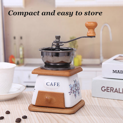 Hand Crank Coffee Grinder Vintage Ceramic Wood Manual Mill 10 x 10 x 16cm