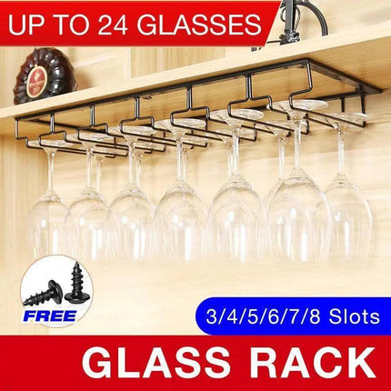 8/7/6/5/4/3 Slots Wine Glass Rack Holder Hanger Hanging Bar Storage Drying Rack - Aimall