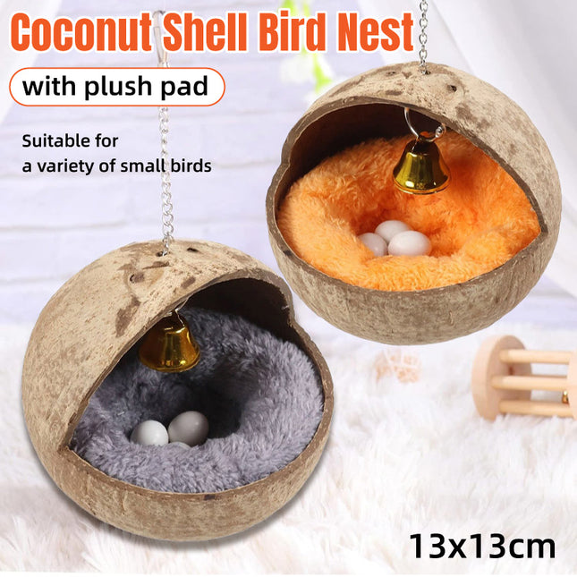 Coconut Shell Bird Nest Hammock Parrot Hanging Nest Natural Cage Pet Shelter