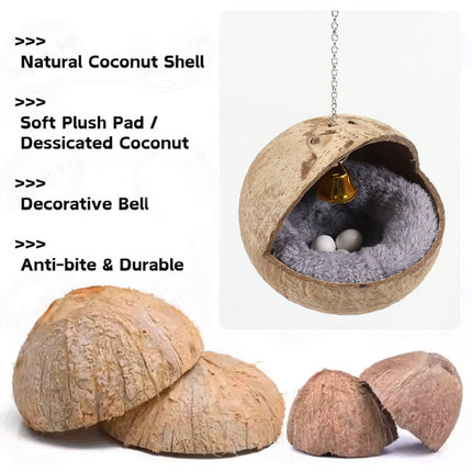 Coconut Shell Bird Nest Hammock Parrot Hanging Nest Natural Cage Pet Shelter