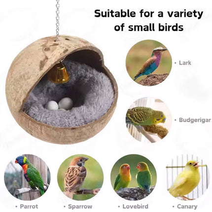 Coconut Shell Bird Nest Hammock Parrot Hanging Nest Natural Cage Pet Shelter