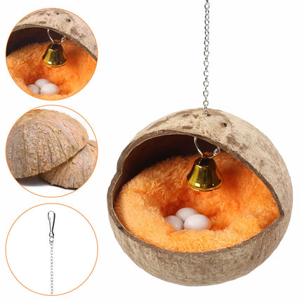 Coconut Shell Bird Nest Hammock Parrot Hanging Nest Natural Cage Pet Shelter