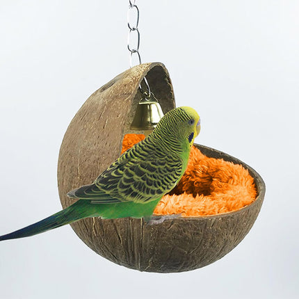Coconut Shell Bird Nest Hammock Parrot Hanging Nest Natural Cage Pet Shelter
