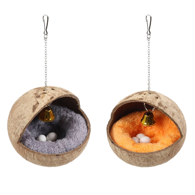 Coconut Shell Bird Nest Hammock Parrot Hanging Nest Natural Cage Pet Shelter
