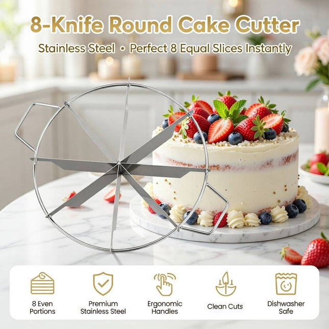8 Slice Stainless Steel Cake Cutter Round Pizza Divider Baking Portion Tool