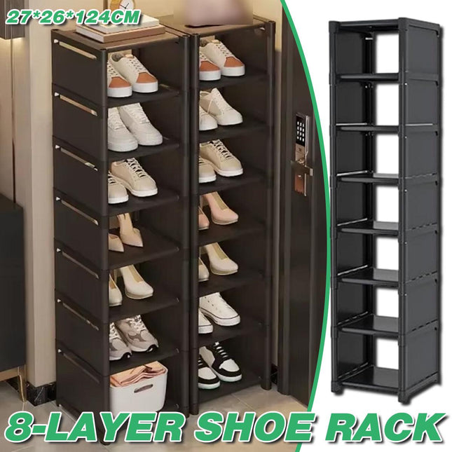 Eight Layer Black Shoe Rack Home Dustproof Shoe Cabinet Removable Multi Shelves